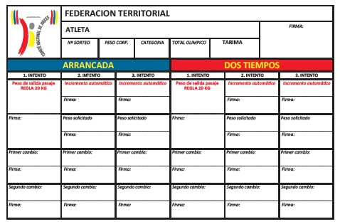 Tarjeta atleta campeonato de españa halterofilia